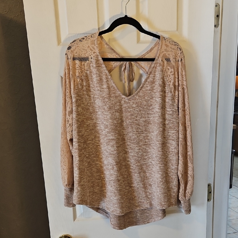 Maurices Tan Knit Top With Lace Detail